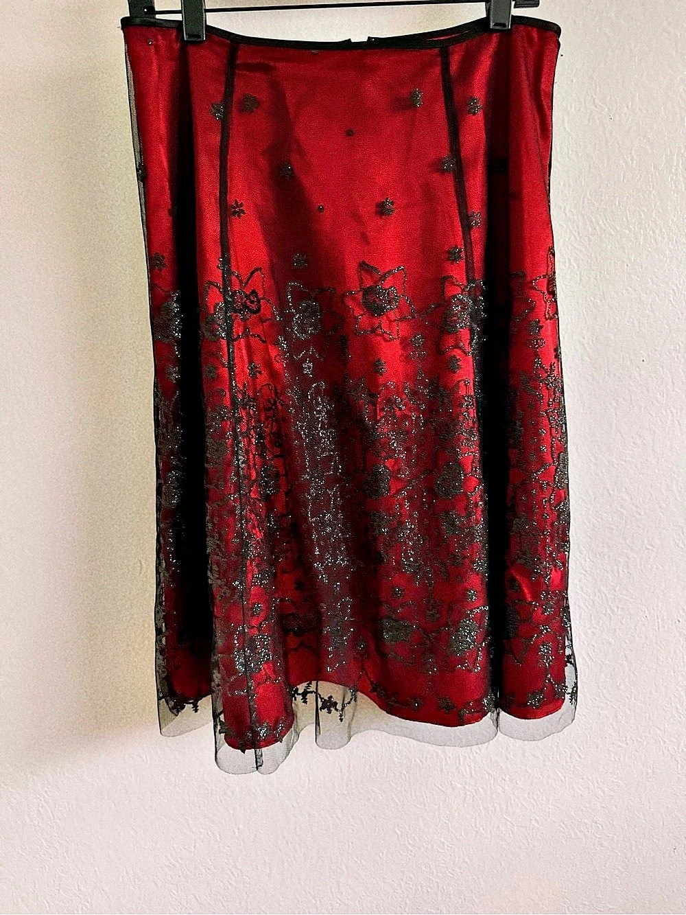 Adrianna Papell Evening Essentials Floral Lace Midi Skirt Red Size 10